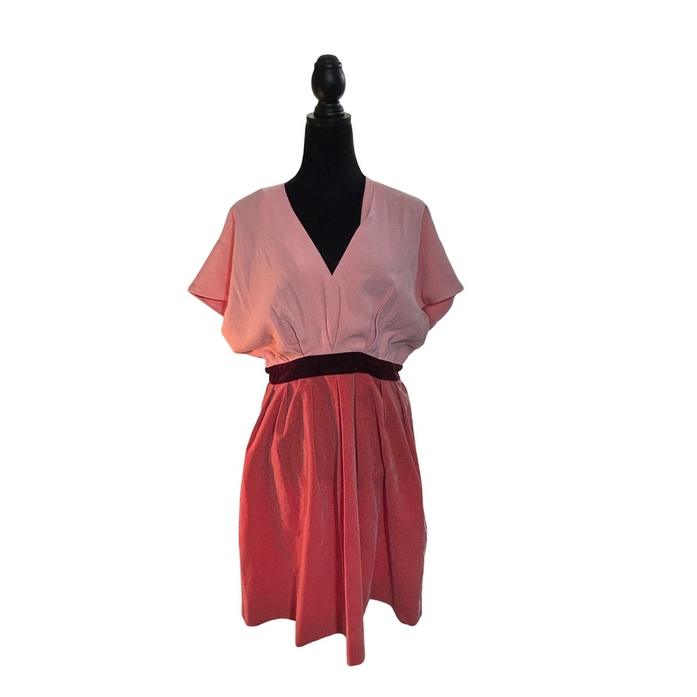 Pomander Place Pink Colorblock V-Neck Velvet Waist Mini Dress B1860 Womens L - Picture 11 of 16
